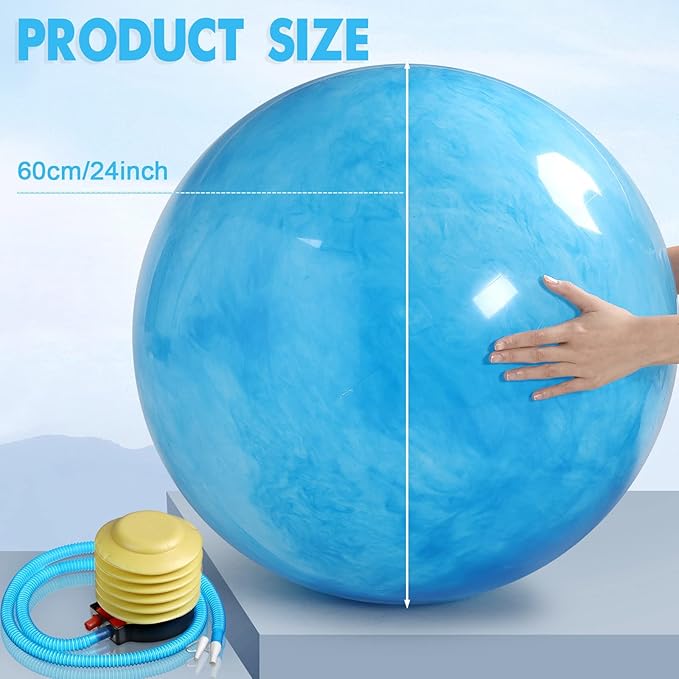 Jadive 2 Pcs 24 Inch Marbleized Bouncy Balls Giant Bouncing Balls Large Size Playground Huge Ball Rubber Sensory with Air Pump for Kids Beach Play Toys Indoor Outdoor Activities, Red, Blue