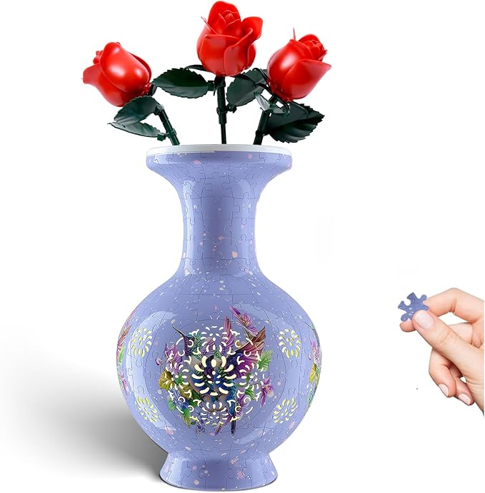 3D Puzzles Vase for Adults, 200 Pieces Plastic DIY Unique Flower Vase with LED Light House Warming Gift Birthday Gifts for Flower Arrangements and Home Decor,Crafts for Adults