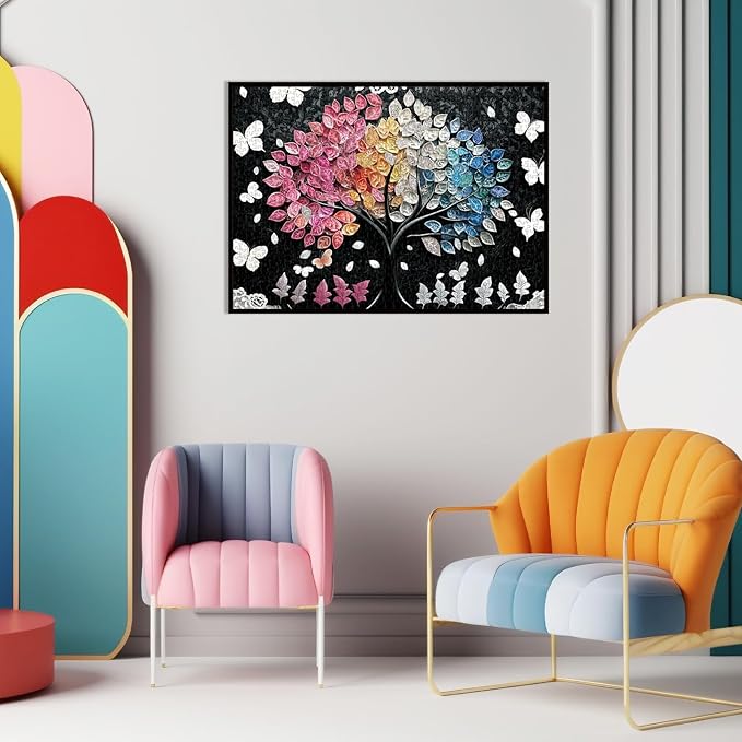 Puzzle for Adults 1000 Pieces,Gradient Crystal Leaf Flowers Tree Puzzle, Challening Impossible Difficult Hard Fun 1000 Pieces Jigsaw Puzzles for Adults Family with Letters on Back