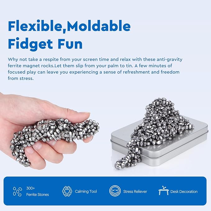 300+ Original Ferrite Putty Silver, Sensory Stones, Adult Fidget Stress Relief Desk & Office Item, Ferrite Stones Stocking Stuffers Gifts