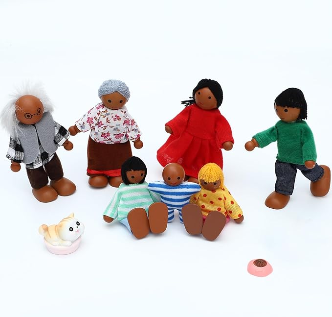 ONEST 19 Pieces Wooden Dollhouse Family Set Mini People Figures Sets Dollhouse Dolls Wooden Doll Family Pretend Play Figures Accessories for Pretend Dollhouse