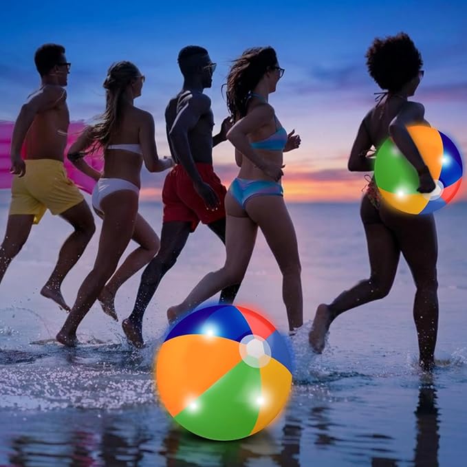4 Pcs Light up Beach Balls 16'' Jumbo Pool LED Balls Glow in the Dark Neon Giant Inflatable for Summer Hawaiian Tropical Theme Beach Party Decor Water Accessory (Multicolor)
