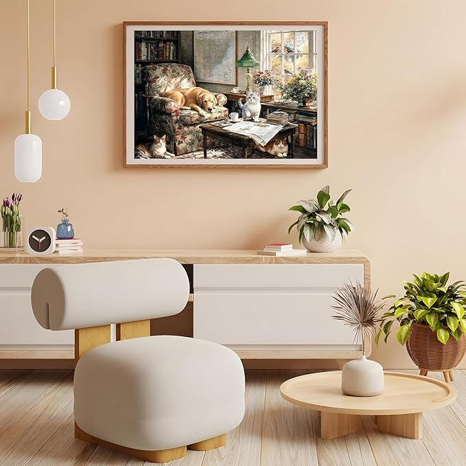 500 Piece Puzzle for Adults – Cats and Dog on Floral Sofa with Birds Jigsaw Puzzle, Challenging Perfect for Game Nights, 20.5 X 15 in
