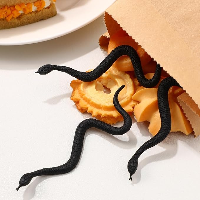 IMIKEYA 100Pcs Realistic Black Rubber Snakes - Fake Plastic Snakes for Halloween Pranks and Decorations