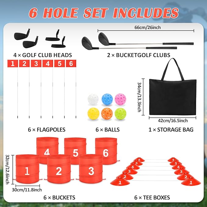 deAO Golf Yard Game Backyard Games for Kids Adults, Portable 6 Holes Golf Course with Balls and Flag,Family Gifts for Outdoor Indoor,Lawn, Park, Beach, Camping, Hotel (Red)