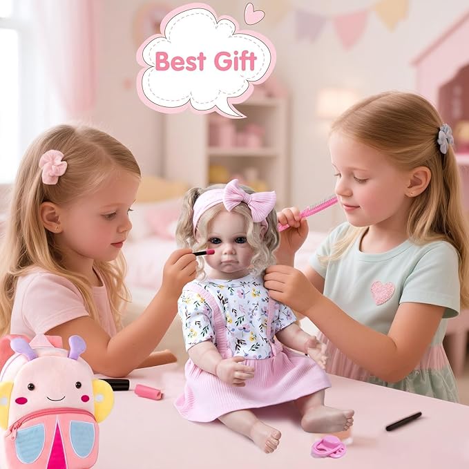 10 Pcs Reborn Baby Doll Clothes Pink Outfit Accessories for 17-22 Inch Reborn Dolls Newborn Girl Baby Clothes Set Flower Dress with Diaper Bag