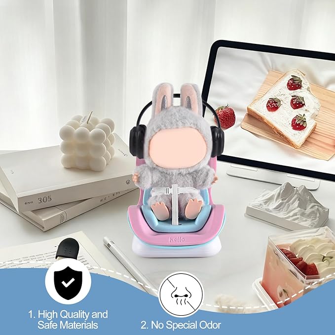 Doll Car Seat, Car Seat for 10-17cm Dolls, Including Air Vent Clip, Desktop Stand, Adjustable Strap, Airflow-Friendly Design, Ideal Car Decor Gifts(Pink Blue)