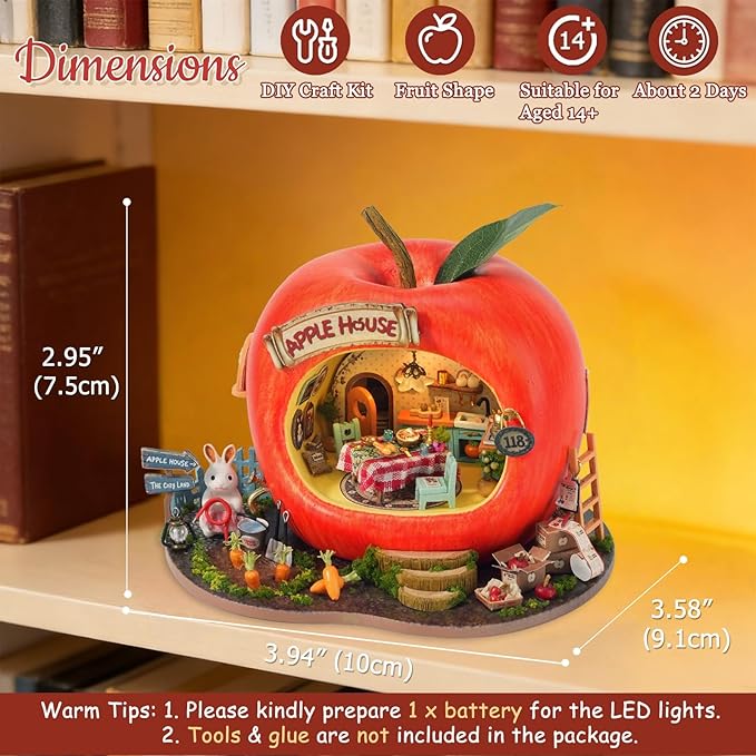 TuKIIE DIY Miniature House Kit with Furniture, 1:100 Scale Creative Room Mini Wooden Dollhouse Book Nook for Kids Teens Adults(Apple House)