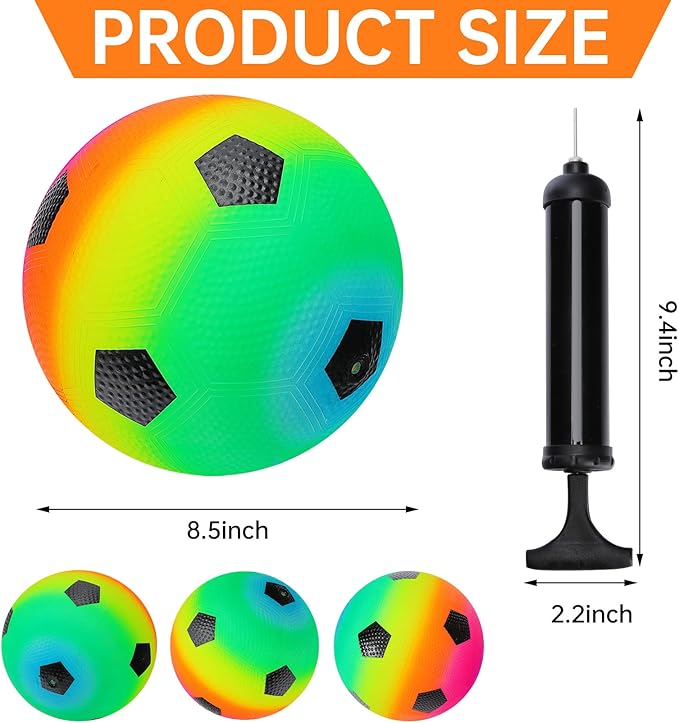 Visen 4Pcs Rainbow Playground Balls for Kids&Adults with 1 Hand Pump,8.5Inch Colorful Rubber Bouncy Balls,Inflatable Multi Colors Kick Balls Handball,Durable Indoor&Outdoor Play Toys