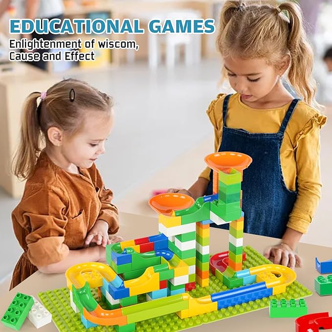 Marble Run Building Blocks for Kids, 145 PCS Building Bricks Construction Toys with Step-by-Step Guide, STEM Toy Track Compatible with Major Brands for Age 3 4 5 6 7 8+ Boys Girls Birthdays