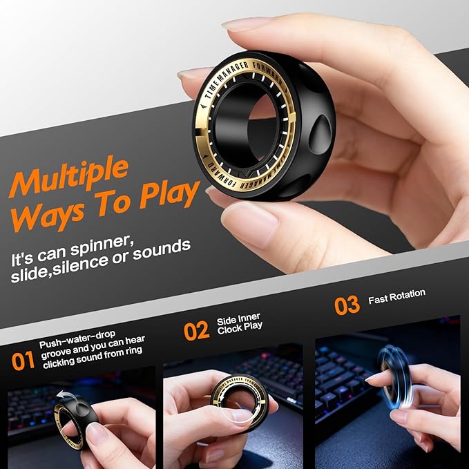 Upgraded Fidget Spinner for Stress Relief Magnetic Fidget Ring Toy with Mechanical Sound Sensory Stress Toys Anxiety EDC Relief Slider Tool Figette for Adults & Teens,Kids,Black