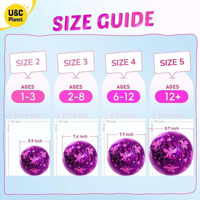 U&C Planet Soccer Ball Size 2 Size 3 Size 4 for Toddler Kids with Pump Deflated, Cartoon Unicorn Dinosaur Soccer Ball Toy for Girls Boys 1-3 2-8 6-12