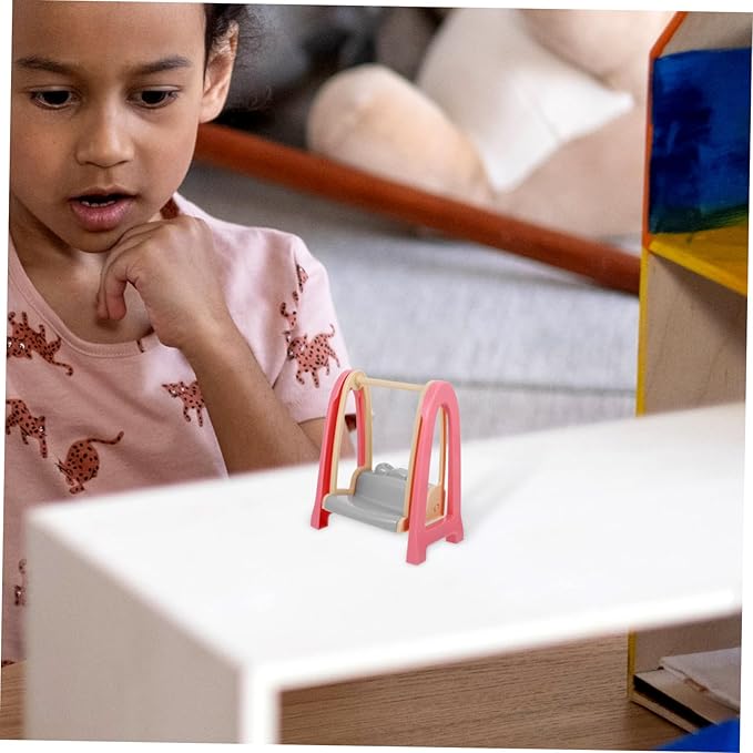 HANABASS Doll House Accessories Miniature Slide Swing and Wooden Horse Playground Set for Dollhouse Decor and Kids Imaginative Play