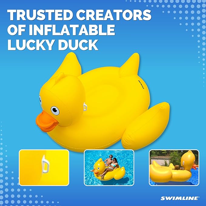 SWIMLINE ORIGINAL 90620 Giant Inflatable Lucky Ducky Pool Float | Oversized Ride-On Float with Stable Legs & Wings | Lounge Floatie Perfect for Parties & Relaxation