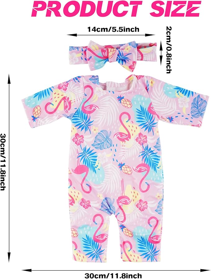 6 Sets Doll Clothes and Headbands Pajamas for 15-18 Inch Dolls, Cute Pattern Jumpsuit Outfits, 12 PCs Total Doll Accessories