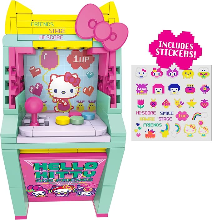 Brickcraft Hello Kitty and Friends Arcade Building Set, 102 PCS Toy Kit for Ages 12+, Retro Video Game Machine Model with Stickers, Cute Collectible Sanrio Gift Idea for Teens & Adults, Xmas Present