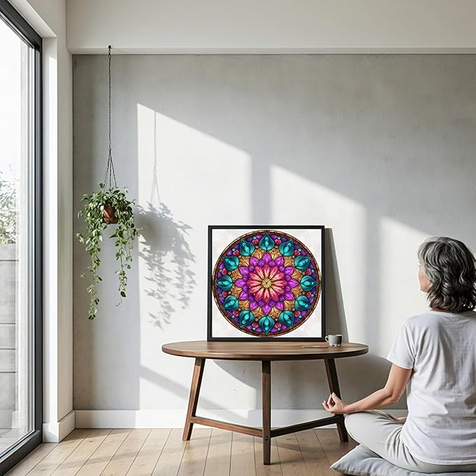 Mocfesk Mandala Wooden Puzzles, Colorful Mandala Jigsaw Puzzles for Adults and Kids, Geometric Wooden Puzzles 200 Pieces for Grandparents, Family Puzzle Holiday Decor 11.2'' x 11.2''