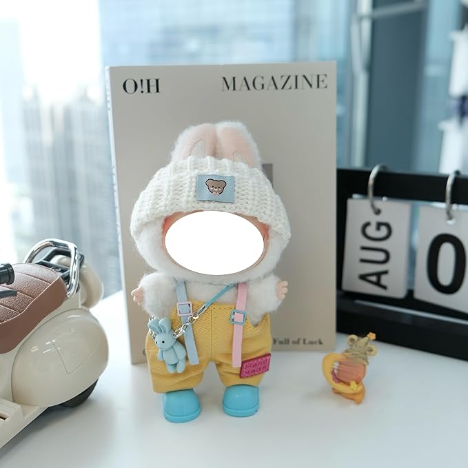 Clothes for 17cm Doll, 4 pcs Set Doll's Outfits Luxury Dress Pants Headpieces Shoes Accessories Fashion Stylish Adorable Dolls Clothes (No Doll) (Cute Bear Yellow)