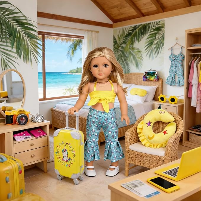 ebuddy 18 inch Doll Clothes and Accessories-Travel Suitcase Set with Fashion Outfit & Pretend Play Accessories Fit for 18" Girl Dolls (No Doll)