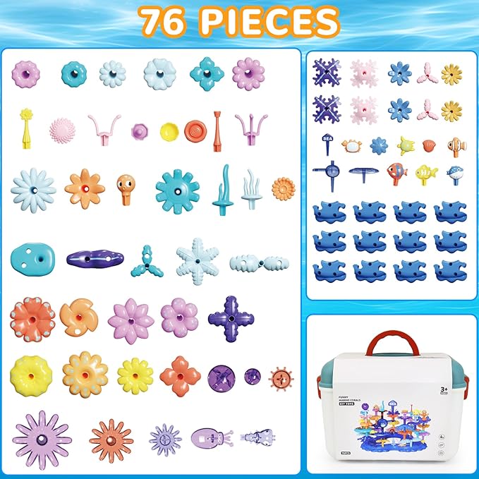 Coral Garden Flower Building Toys for for Toddlers 3-5 Year Old，Upgrade DIY Building Blocks Toys for Ages 2-4 Girls,Educational STEM Christmas Birthday Gift for Kids(76PCS)