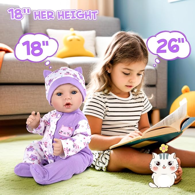 Aori Reborn Baby Dolls- 18'' Realistic Newborn Baby Doll with Feeding Set & Birth Certificate - Lifelike Real Life Baby Dolls for Role Play, Gift for Kids Ages 3+, Pre-Parents, Grand-Parents