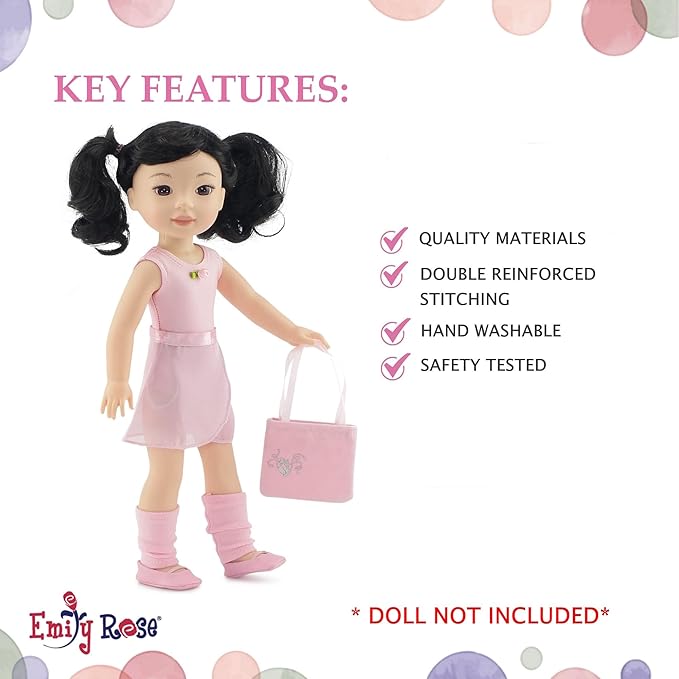 Emily Rose 14 Inch Fashion Doll Clothes 9-PC Ballet Essentials Bundle with Ballerina Practice Outfit & Sparkly Dance Recital Tutu | Halloween Costume for 14" Wellie Wishers Fashion Dolls