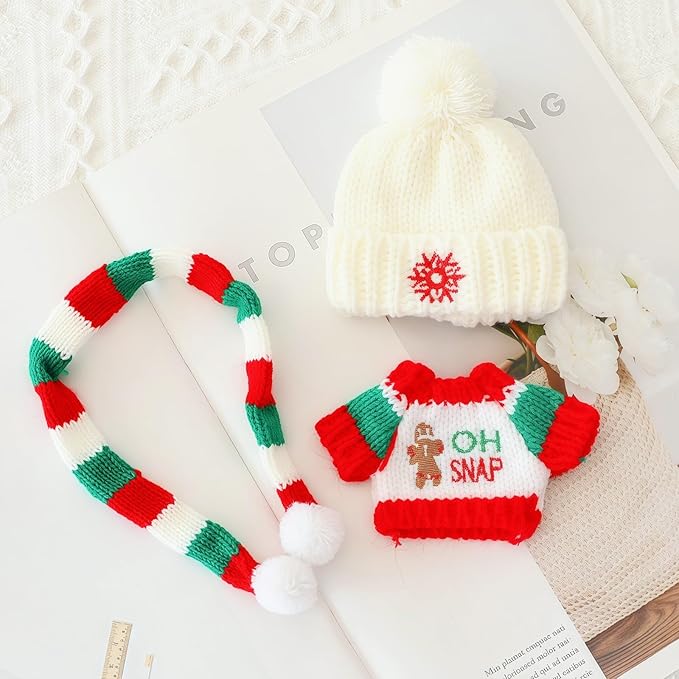 Christmas Clothes for Lu bubu 17cm Dolls(No Doll) Accessories,, Stylish Kawaii Festive Christmas Sweater Scarf Outfit Set 3 Pieces Suitable for 17cm Doll , Xmas Doll Clothing Set Replacement