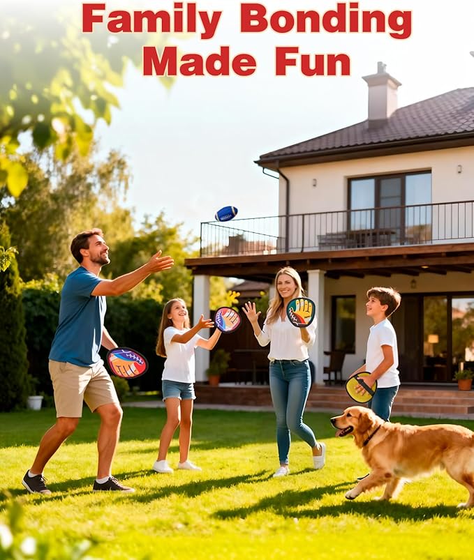 JoyCat Football Toss and Catch Ball Game for Kids, 4 Paddles & 4 Soft Footballs, American Football Training Set for Backyard Beach, Sports Outdoor Toys Birthday Gift Idea for Boys Girls Ages 3-12