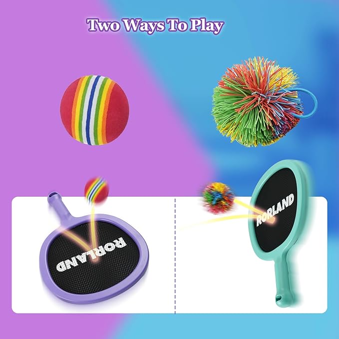 Racquet Paddle Bouncy Ball Play Set for Kids Adults Family Activities Rackets, Indoor Outdoor Play Games,Children’s Pool Beach Sport Toys(with 4 Balls)