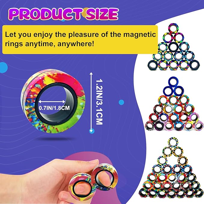 15 Pcs Magnetic Rings Fidget Toys Set Easter Decorations Basket Stuffers for Kids Finger Magnet Rings ADHD Anxiety Fidget Spinner Rings for Relief Birthday Present for Adults Teens Kids