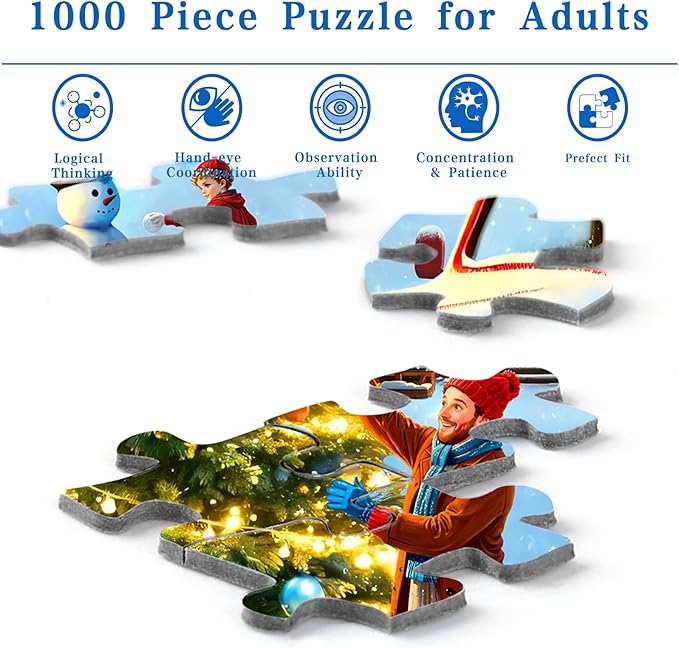Rocorose Christmas Jigsaw Puzzle for Adults, 1000 Pieces Winter Theme Puzzle Snow Scene Party Holiday Puzzle Christmas Tree Challenge Home Decoration for Family