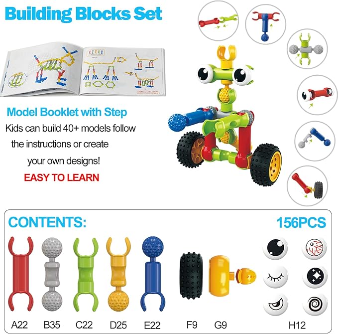 156 PCS Creative Building Blocks Building Toy Set - Featuring Storage, Includes Dinosaur, Robot, Car, Spider, Dog, Animal Figure Building Toy Playset for Kids, Birthday Gift Ages 3+ (2)