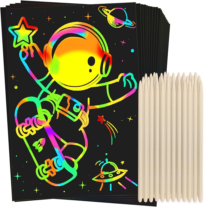 ZMLM Scratch Rainbow Art Paper Set - 100Pcs Magic Scratch Off Art Craft Supplies Kits for Kids Girls Boys Black Scratch Notes Sheet Doodle Pad for Fun DIY Toy Easter Gift Birthday Party Favors