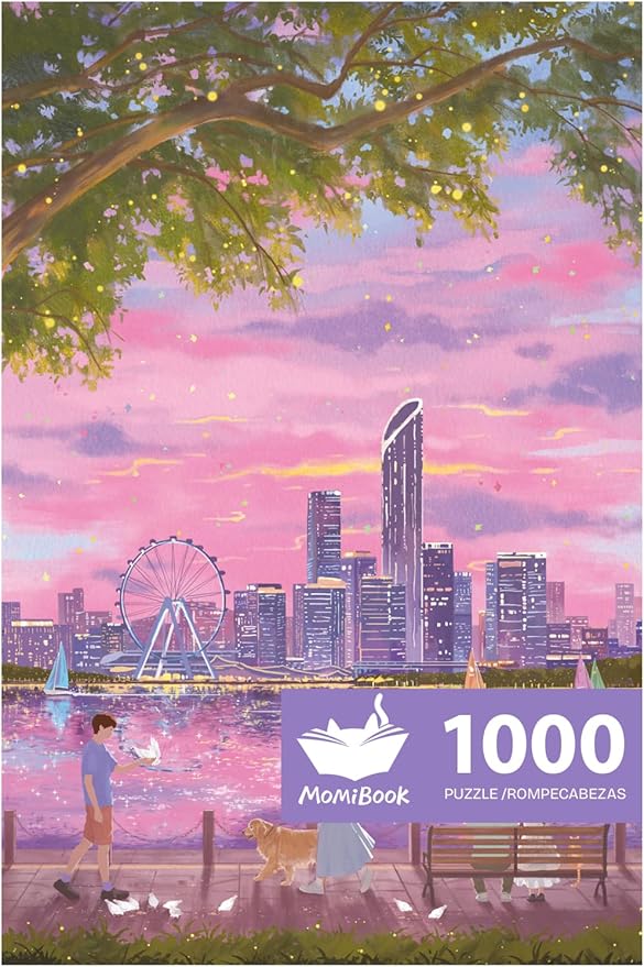MOMIBOOK 1000 Piece Puzzle for Adults Jigsaw Puzzles of Lakeside Evening Breeze, Twinkle Laminate Painting Image Challenging Hard Impossible Puzzle Unique Funny Party Christmas Birthday Gifts