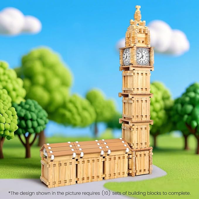 Jovi-mindly＆Notchies 96 PCS Wooden Blocks Wooden Toys with Storage Bag, Preschool Learning Toys Wood Blocks Building for Kids Ages 4-8 Creative Construction Game,FSC Certified,Easter Toys Gifts