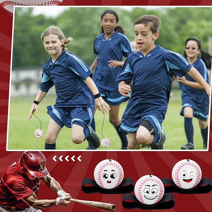 12 Pcs Wrist Return Balls on a String Face Return Sport Balls with Elastic Strap Wrist Exercise for Adults for Fun Outdoor Activity Sports Team Gifts (Baseball)