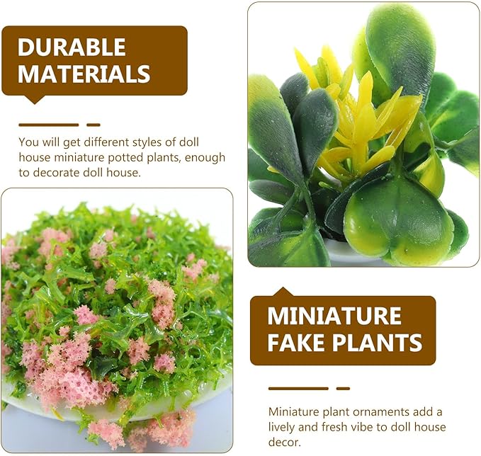 Ipetboom 13pcs Miniature Potted Plants - Dollhouse Accessories Mini Fake Greenery Ornaments Tiny Plant Models Doll House Decor Mini Flower Pots for Fairy Garden and Craft Decoration