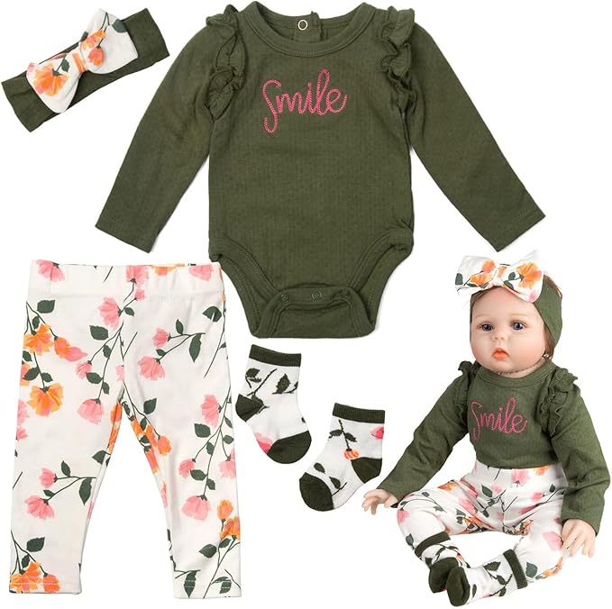 Reborn Baby Doll Clothes 20 Inch Girl 4pcs for 17-22 Inch Silicone Baby Doll Clothes Accessories Sets