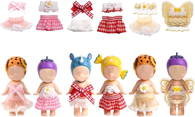6 Sets Doll Outfits for 3 Inch Doll Pack, Mini Toys Clothes Pack with Tops & Skirts Clothing Mini Figure Costume Dress Up Accessories for Collector Display and Decoration (Pink, Red, Yellow)