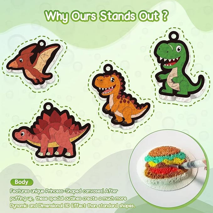 Taotuo Magic Foam Texture Painting Kit - Dinosaur Theme 3D Art Puffy Paint Kit,15 Mess-Free Paint by Number Craft for Kids Ages 3-10