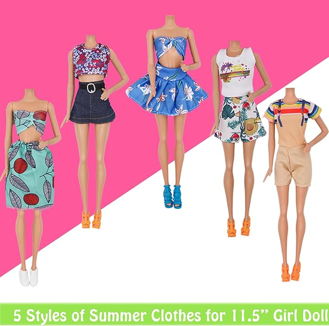 ZTWEDEN 89Pcs Doll Clothes and Accessories for 12 Inch Boy and 11.5 Inch Girl Doll Includes 32 Seaside Wear Clothes Bikini Marine Animal Surfboard Diving Swimming Sets 19 Pairs Shoes for Dolls