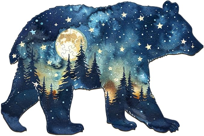 Wooden Puzzles for Adults - Astral Bear Wooden Jigsaw Puzzle - Unique Animal Shaped Wood Puzzles Adult - Christmas Birthday Gifts for Adults/Friends/Family - 145 Pcs 12.2 * 8.1in