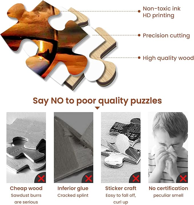 najiaxiaowu Adult Puzzles 500 Pieces DIY Sunset Sea Wine Glass Wooden Puzzles Teens and Elderly Puzzles Modern Home Decor Wall Art Unique Gift 52 cm x 38 cm(20.5 x 15 in)