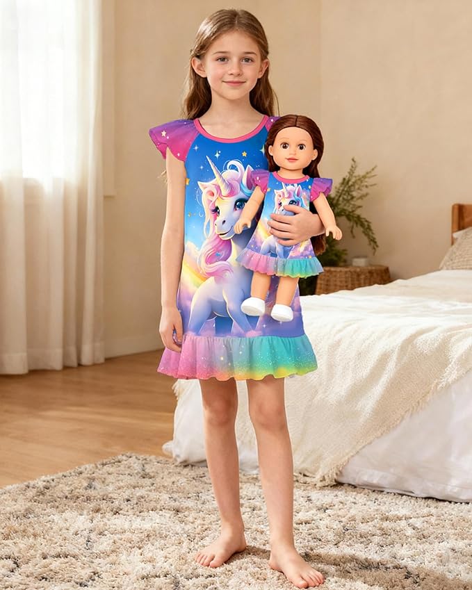 LQSZ Doll and Girl Matching Nightgown Outfit Pajamas Nightie Nightgown for Girls and Dolls Clothes