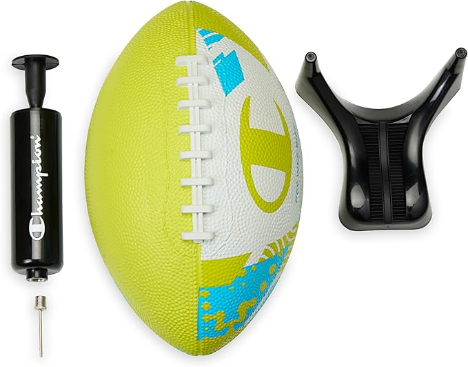 Champion Blitz Football, All-Weather Football, Enhanced Grip, Durable Rubber Cover and Molded Laces, for Outdoor Sports & Training, Includes 6 Ball Pump