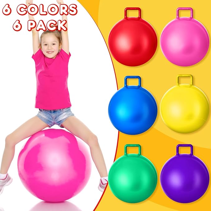 Lewtemi 6 Pcs Hopper Ball for Kids 22 Inch Jumping Hopping Inflatable Bouncing Ball with Handle and Air Pump for Outdoor Games Sport Exercise(Rainbow Colors)