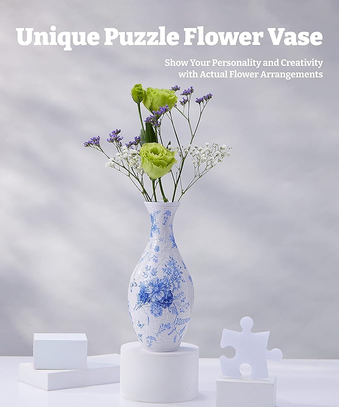 Pintoo 3D Puzzle Vase Unique Flower Vase Made by 160 Curved Plastic Puzzle Pieces House Warming Gift for Flower Arrangements and Home Decoration, for Mom [S1033] (Classic, Blooming Season)