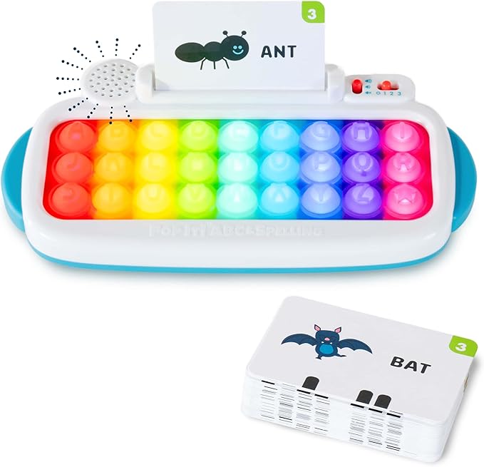 Chuckle & Roar Pop It! ABC & Spelling Keyboard – Interactive Alphabet & Sight Word Learning Toy with LED Lights, Soft Sensory Keys, 3 Grow-with-Me Modes, Screen-Free Educational Toy for Kids
