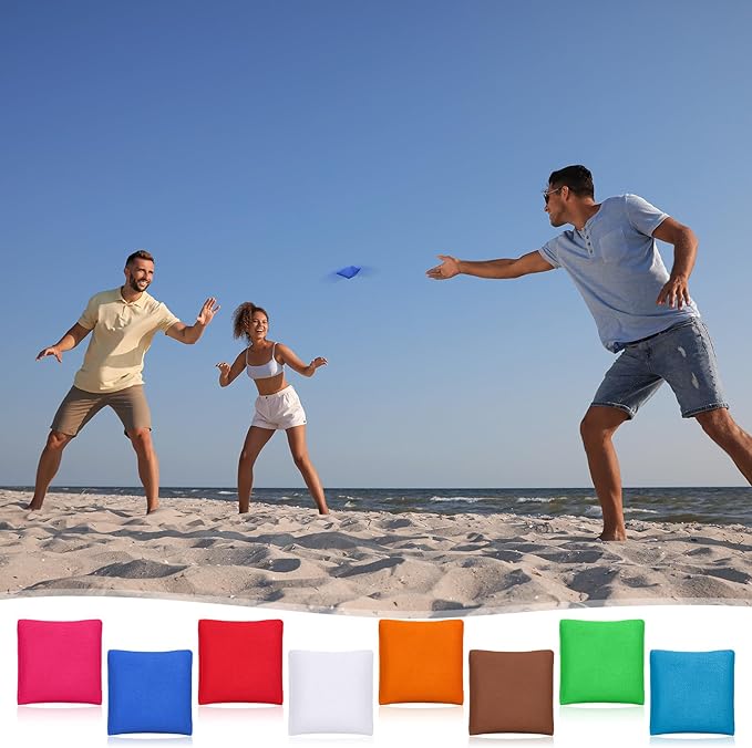 32 Pack Bean Bags Toss for Kids Cornhole Bean Bags Colorful Bean Bags for Tossing Canvas Toss Bags Hand Toy Toss Games Weights for Outdoor Yard Games, Assorted Colors (Simple Colors, 2.76 x 2.76 Inch)
