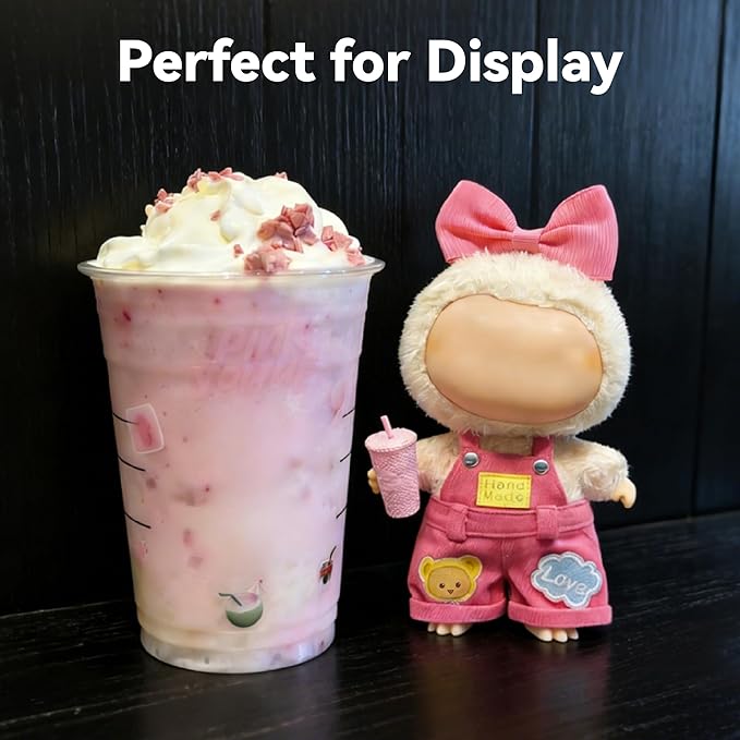Sweet Casual Style for LABUBU Clothes or LABUBU Outfits– Cute Bow & Mini Coffee Cup Accessory, Sweet Casual Style Clothes for Collectible Dolls